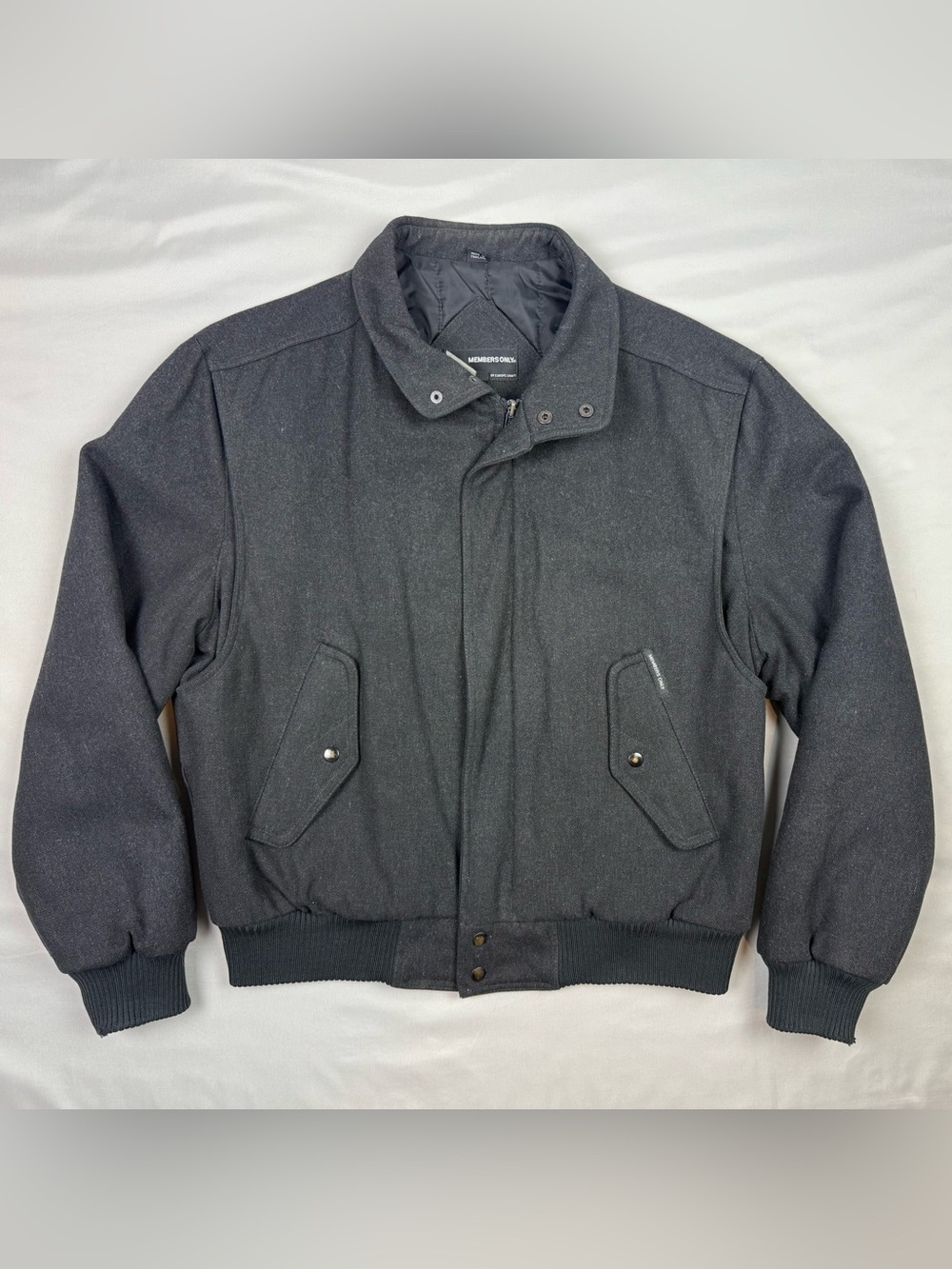 Vtg Members Only Mens Wool Bomber Jacket Sz 42 Dark Grey Quilt Lined